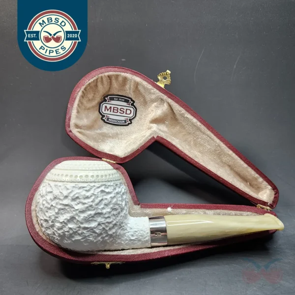MBSD Meerschaum Deluxe Rusticated Ball, Block Meerschaum, Sterling Band, 9mm [SOLD OUT]