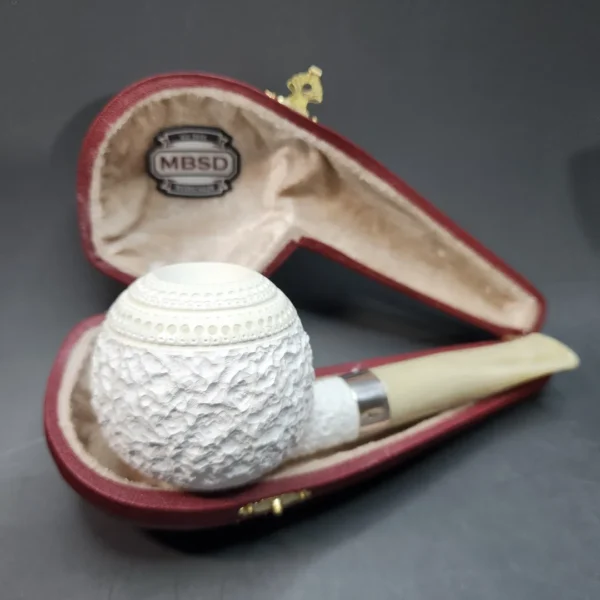 MBSD Meerschaum Deluxe Rusticated Ball, Block Meerschaum, Sterling Band, 9mm [SOLD OUT] - Image 4