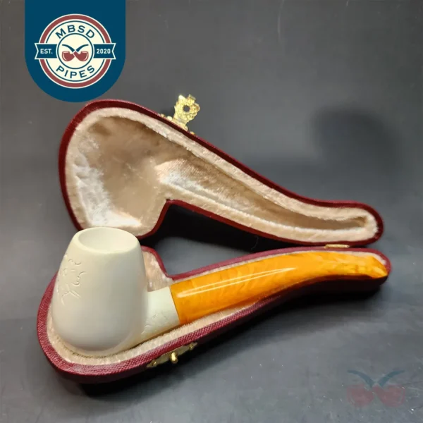 Small Slightly Bent Egg Block Meerschaum Tobacco Pipe, Case [SOLD OUT]