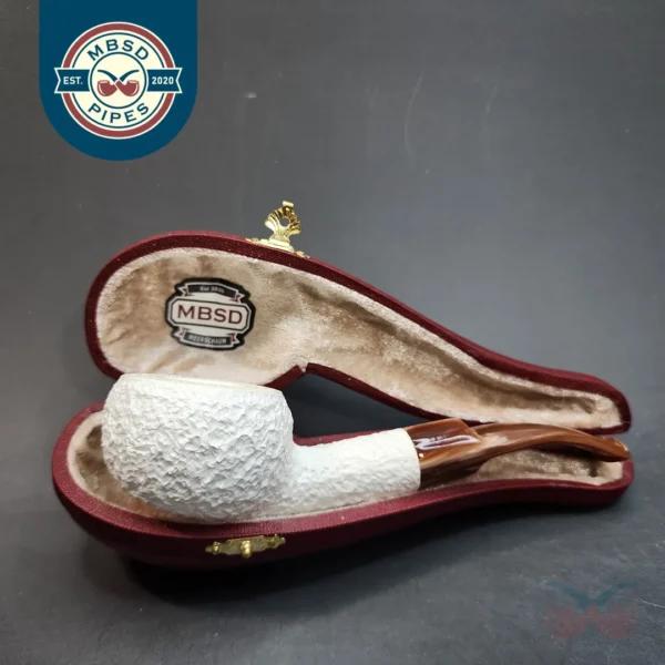 MBSD Meerschaum Deluxe, Rusticated Scoop, Block Meerschaum Pipe, 9mm [SOLD OUT]