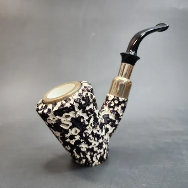 MBSD Meerschaum Black & White Block Meerschaum Pipe, Double Mounted Silver - Image 4