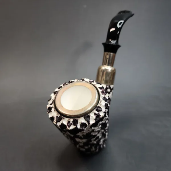 MBSD Meerschaum Black & White Block Meerschaum Pipe, Double Mounted Silver - Image 5