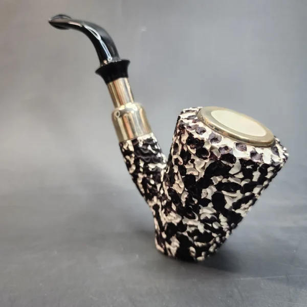 MBSD Meerschaum Black & White Block Meerschaum Pipe, Double Mounted Silver - Image 8