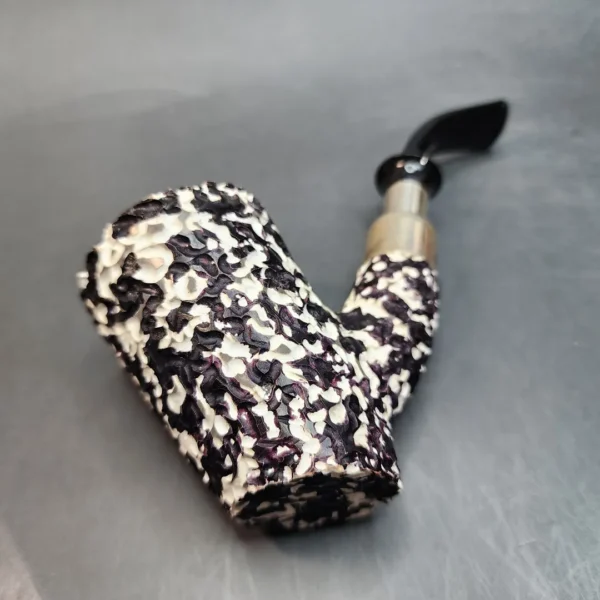 MBSD Meerschaum Black & White Block Meerschaum Pipe, Double Mounted Silver - Image 10