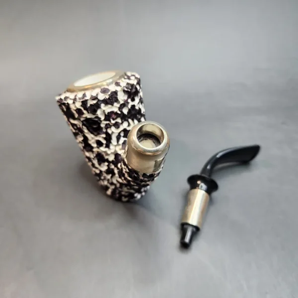 MBSD Meerschaum Black & White Block Meerschaum Pipe, Double Mounted Silver - Image 13