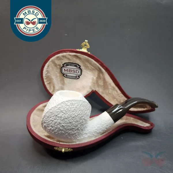 MBSD Meerschaum Deluxe, Rusticated Blowfish, Block Meerschaum Pipe, 9mm