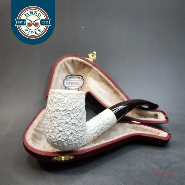 MBSD Meerschaum Deluxe, Rusticated Bent Billiard, Block Meerschaum Pipe, 9mm [SOLD OUT]