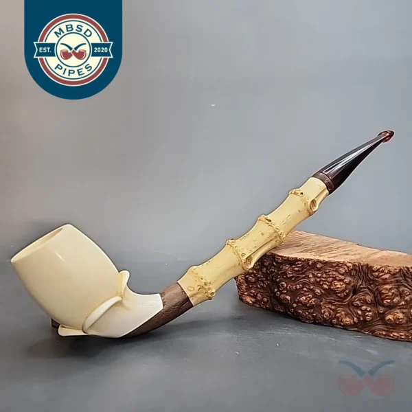 Floral Block Meerschaum, Bamboo Shank Estate Pipe, Unsmoked [SOLD OUT]