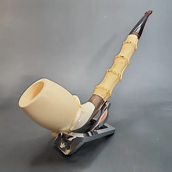 Floral Block Meerschaum, Bamboo Shank Estate Pipe, Unsmoked [SOLD OUT] - Image 3