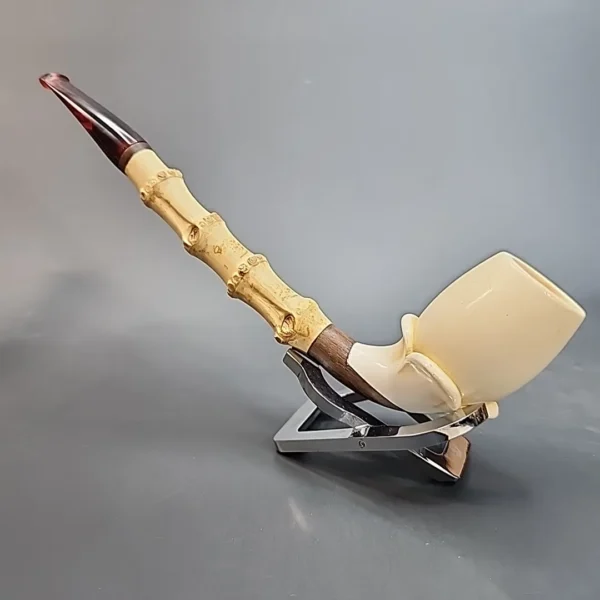 Floral Block Meerschaum, Bamboo Shank Estate Pipe, Unsmoked [SOLD OUT] - Image 6