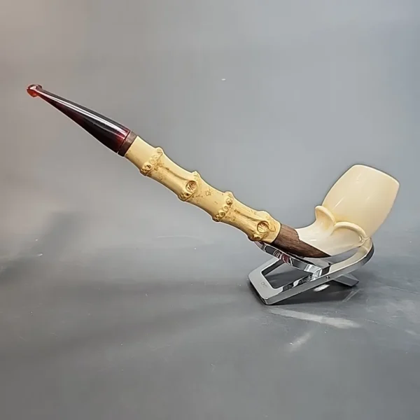 Floral Block Meerschaum, Bamboo Shank Estate Pipe, Unsmoked [SOLD OUT] - Image 7