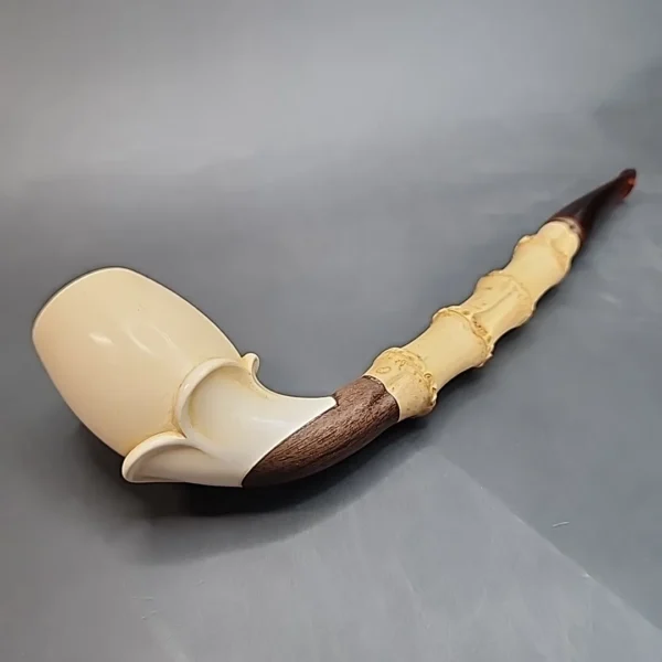 Floral Block Meerschaum, Bamboo Shank Estate Pipe, Unsmoked [SOLD OUT] - Image 8