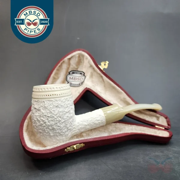 MBSD Meerschaum Deluxe, Rusticated Acorn, Block Meerschaum Pipe, 9mm [SOLD OUT]