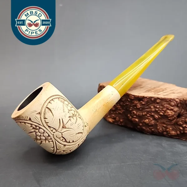 Vintage Floral Straight Billiard Block Meerschaum Pipe, Turkish Estates [SOLD OUT]