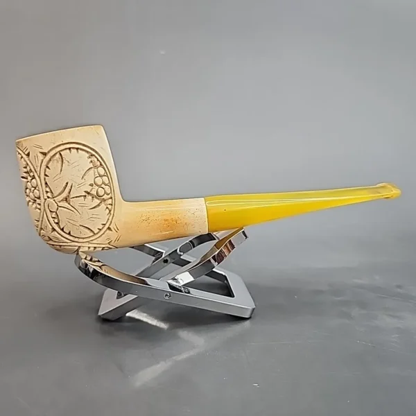 Vintage Floral Straight Billiard Block Meerschaum Pipe, Turkish Estates [SOLD OUT] - Image 3