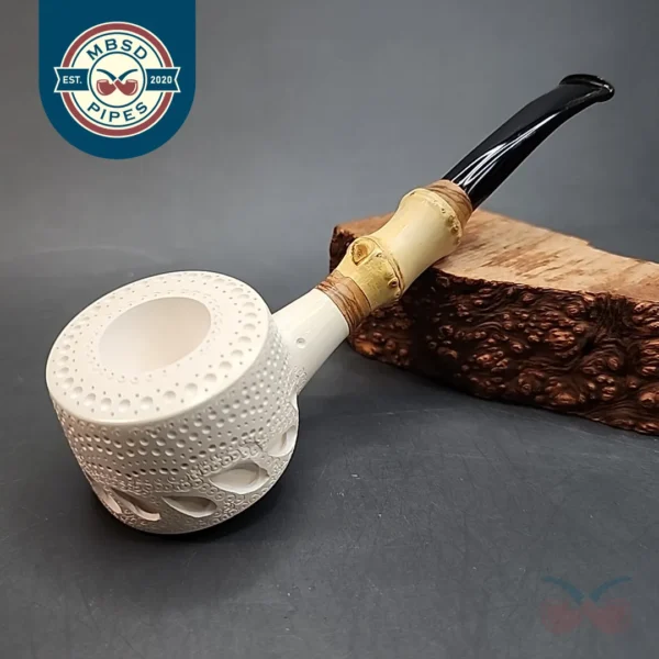 Lattice Scoop Block Meerschaum with Bamboo Shank Pipe, New [SOLD OUT]
