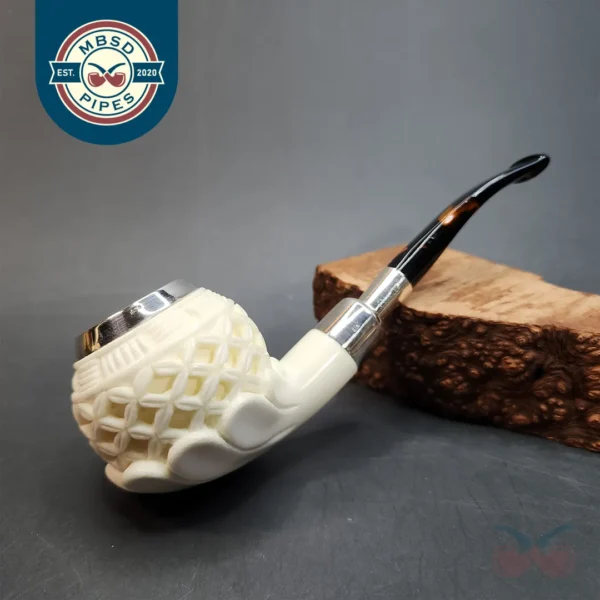 MBSD Meerschaum Silver Mounted Lattice Bent Apple Block Meerschaum Pipe [SOLD OUT]
