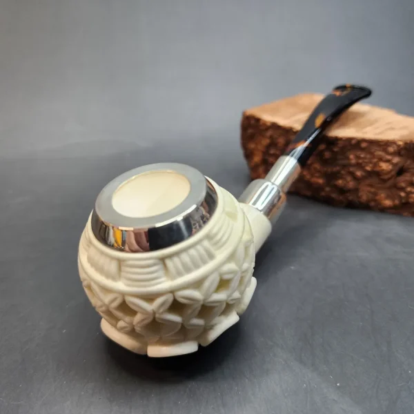 MBSD Meerschaum Silver Mounted Lattice Bent Apple Block Meerschaum Pipe [SOLD OUT] - Image 3