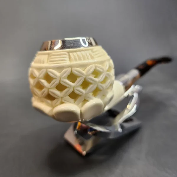 MBSD Meerschaum Silver Mounted Lattice Bent Apple Block Meerschaum Pipe [SOLD OUT] - Image 4