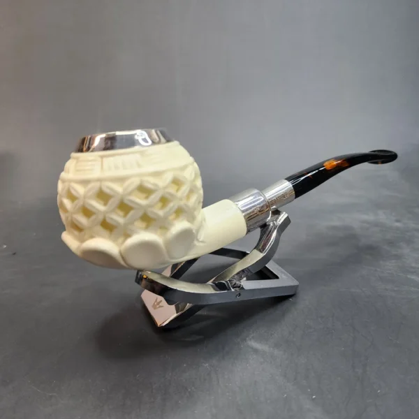 MBSD Meerschaum Silver Mounted Lattice Bent Apple Block Meerschaum Pipe [SOLD OUT] - Image 6