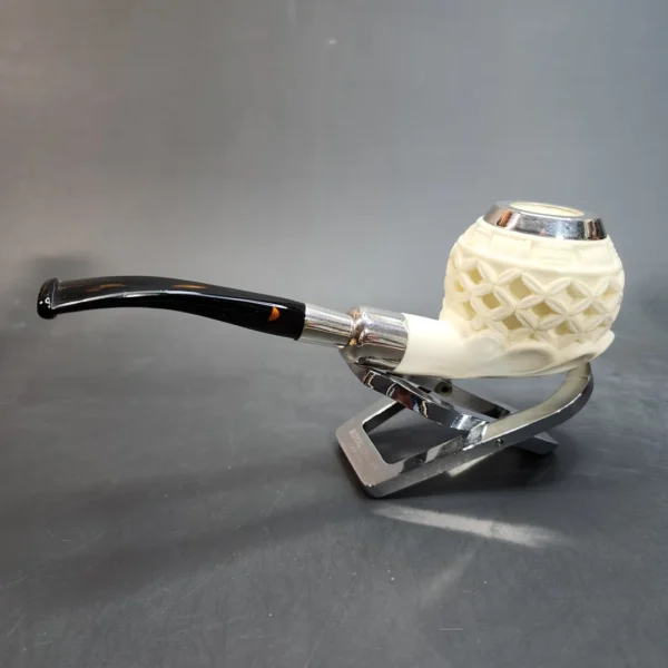 MBSD Meerschaum Silver Mounted Lattice Bent Apple Block Meerschaum Pipe [SOLD OUT] - Image 9