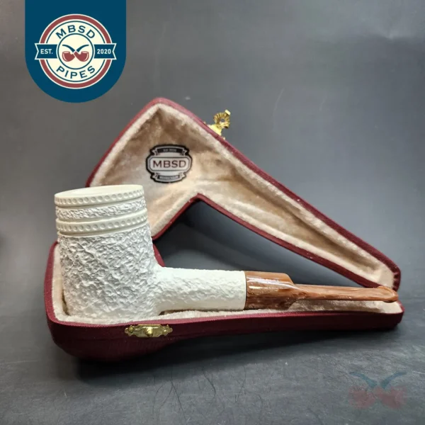MBSD Meerschaum Deluxe, Rusticated Poker, Block Meerschaum Pipe, 9mm [SOLD OUT]