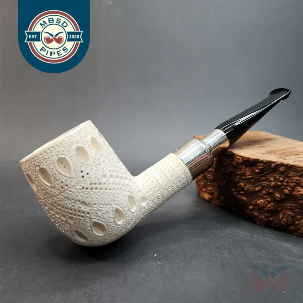 MBSD Meerschaum Spigot Lattice Block Meerschaum Pipe, 925 Silver [SOLD OUT]