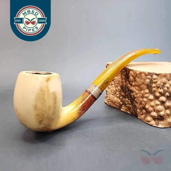 Antique Swan Neck Block Meerschaum Estate Pipe, Sterling Silver [SOLD OUT]
