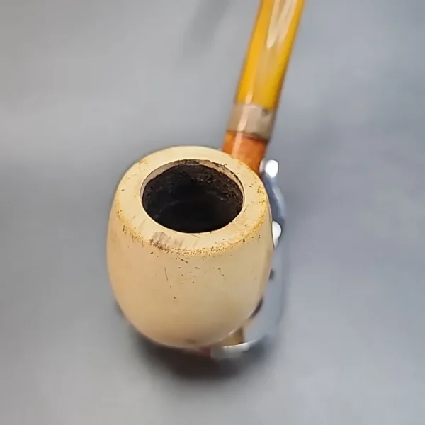 Antique Swan Neck Block Meerschaum Estate Pipe, Sterling Silver [SOLD OUT] - Image 4
