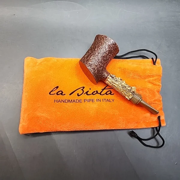 La Biota Sandblasted Poker Artisan Briar Pipe, Antler Shank, Handmade in Italy [SOLD OUT] - Image 13
