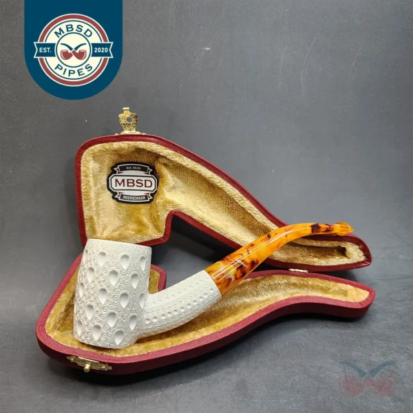 MBSD Meerschaum Bent Lattice Poker Block Meerschaum Pipe, Fitted Case [SOLD OUT]