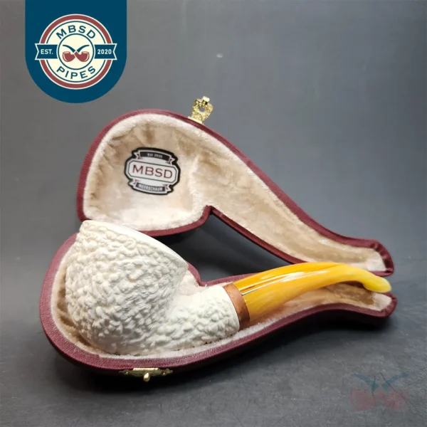 MBSD Meerschaum Deluxe, Rusticated Bent Dublin Block Meerschaum Pipe, Briar-Mortis [SOLD OUT]