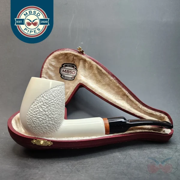 MBSD Meerschaum Deluxe, Partially Rusticated Bent Egg, Block Meerschaum Pipe, Briar-Mortis [SOLD OUT]
