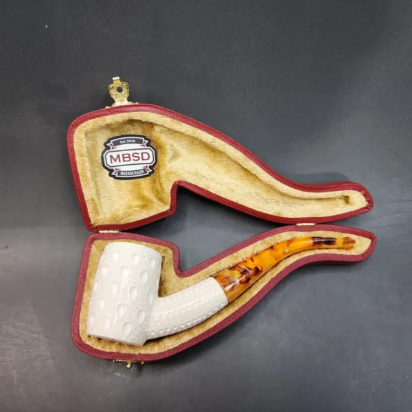 MBSD Meerschaum Bent Lattice Poker Block Meerschaum Pipe, Fitted Case [SOLD OUT] - Image 3