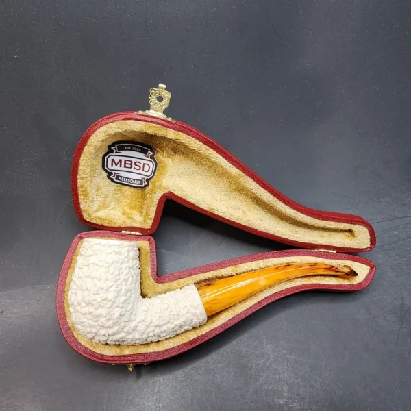 MBSD Meerschaum Rusticated Bent Billiard Block Meerschaum Pipe, Fitted Case [SOLD OUT] - Image 3