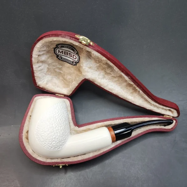 MBSD Meerschaum Deluxe, Partially Rusticated Bent Egg, Block Meerschaum Pipe, Briar-Mortis [SOLD OUT] - Image 3
