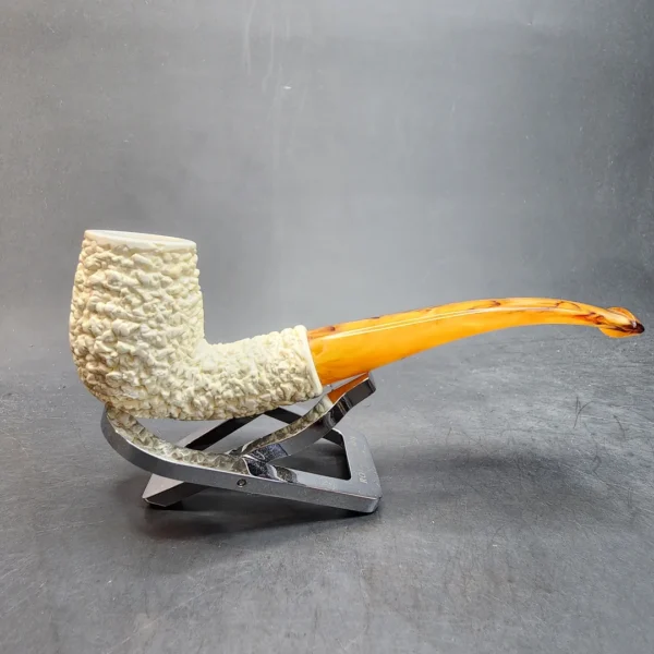MBSD Meerschaum Rusticated Bent Billiard Block Meerschaum Pipe, Fitted Case [SOLD OUT] - Image 4
