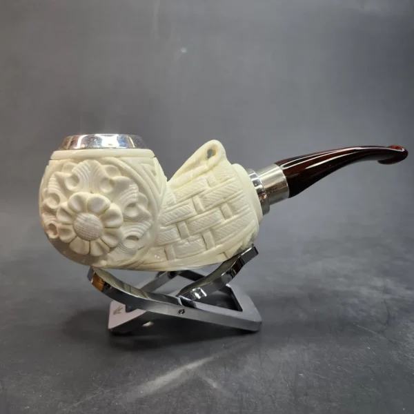 MBSD Meerschaum Spigot, Triple Mounted Silver Block Meerschaum Pipe, Fitted Case - Image 5