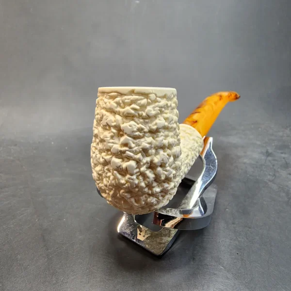 MBSD Meerschaum Rusticated Bent Billiard Block Meerschaum Pipe, Fitted Case [SOLD OUT] - Image 5