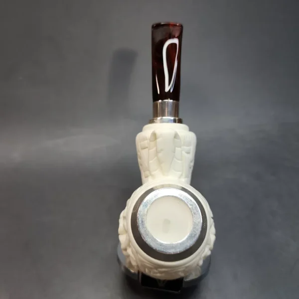 MBSD Meerschaum Spigot, Triple Mounted Silver Block Meerschaum Pipe, Fitted Case - Image 7