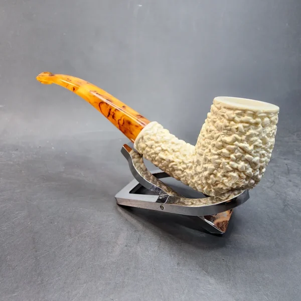 MBSD Meerschaum Rusticated Bent Billiard Block Meerschaum Pipe, Fitted Case [SOLD OUT] - Image 7
