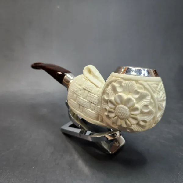 MBSD Meerschaum Spigot, Triple Mounted Silver Block Meerschaum Pipe, Fitted Case - Image 8