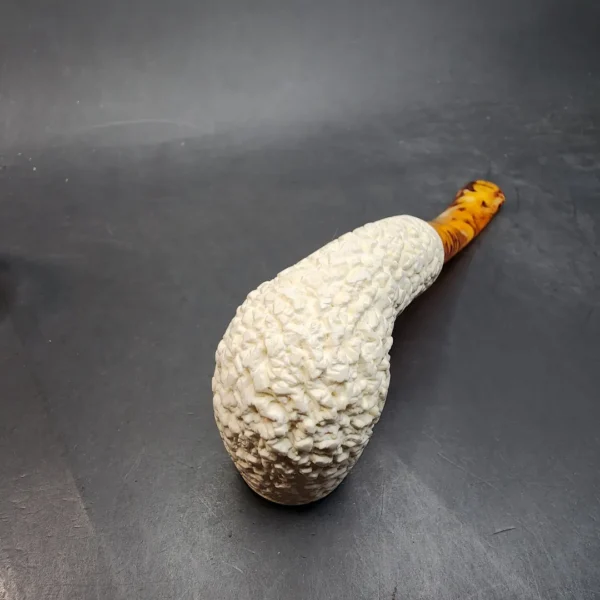 MBSD Meerschaum Rusticated Bent Billiard Block Meerschaum Pipe, Fitted Case [SOLD OUT] - Image 8