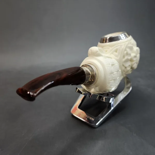 MBSD Meerschaum Spigot, Triple Mounted Silver Block Meerschaum Pipe, Fitted Case - Image 9