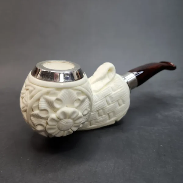MBSD Meerschaum Spigot, Triple Mounted Silver Block Meerschaum Pipe, Fitted Case - Image 10