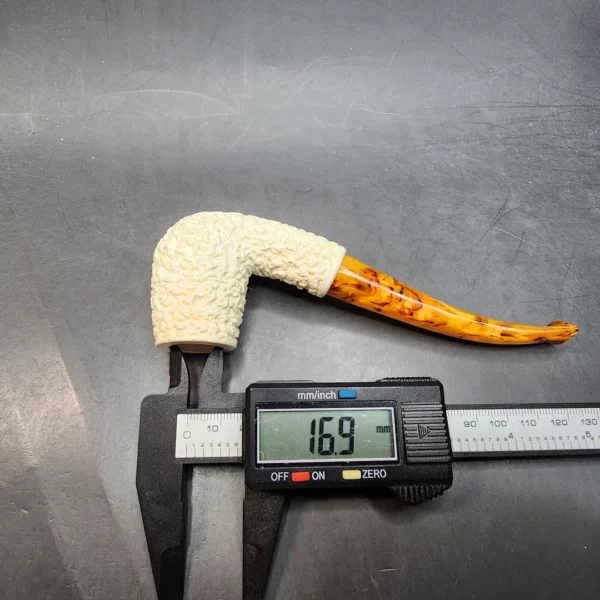 MBSD Meerschaum Rusticated Bent Billiard Block Meerschaum Pipe, Fitted Case [SOLD OUT] - Image 10