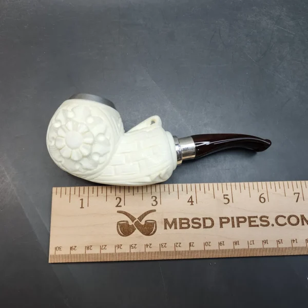 MBSD Meerschaum Spigot, Triple Mounted Silver Block Meerschaum Pipe, Fitted Case - Image 11