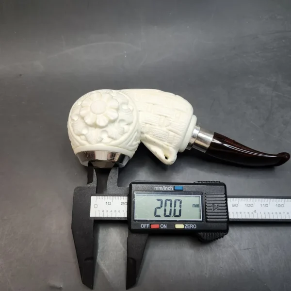 MBSD Meerschaum Spigot, Triple Mounted Silver Block Meerschaum Pipe, Fitted Case - Image 12