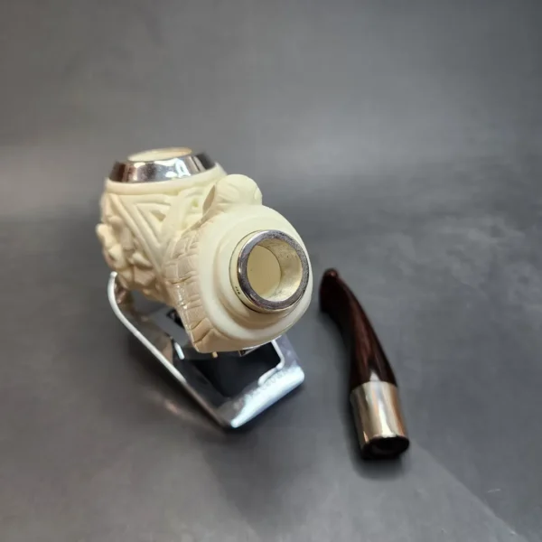 MBSD Meerschaum Spigot, Triple Mounted Silver Block Meerschaum Pipe, Fitted Case - Image 13