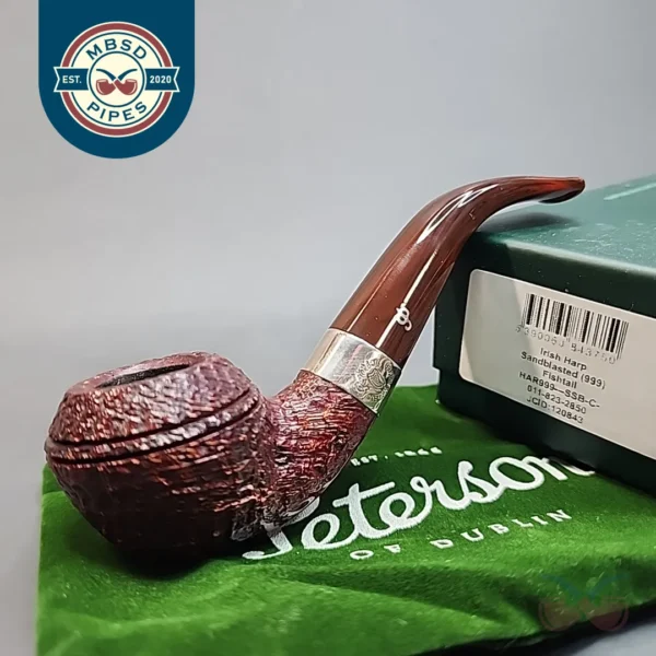 Peterson Irish Harp Sandblasted 999, Bent Rhodesian Briar Pipe, Fishtail [SOLD OUT]